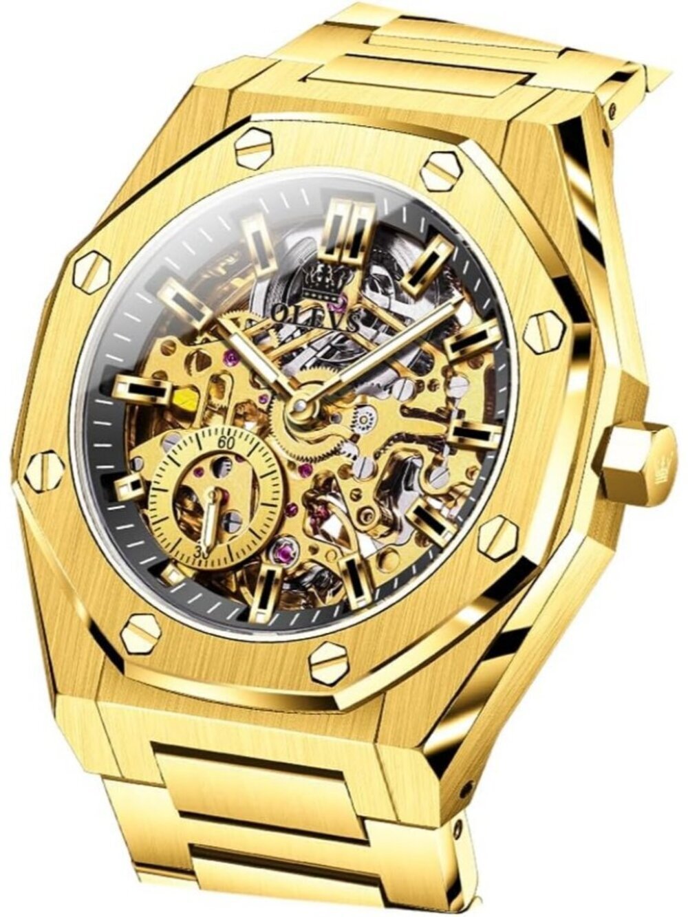 Mens Gold Geometric Quartz Stainless Waterproof Luminous Luxury Wooden Watch